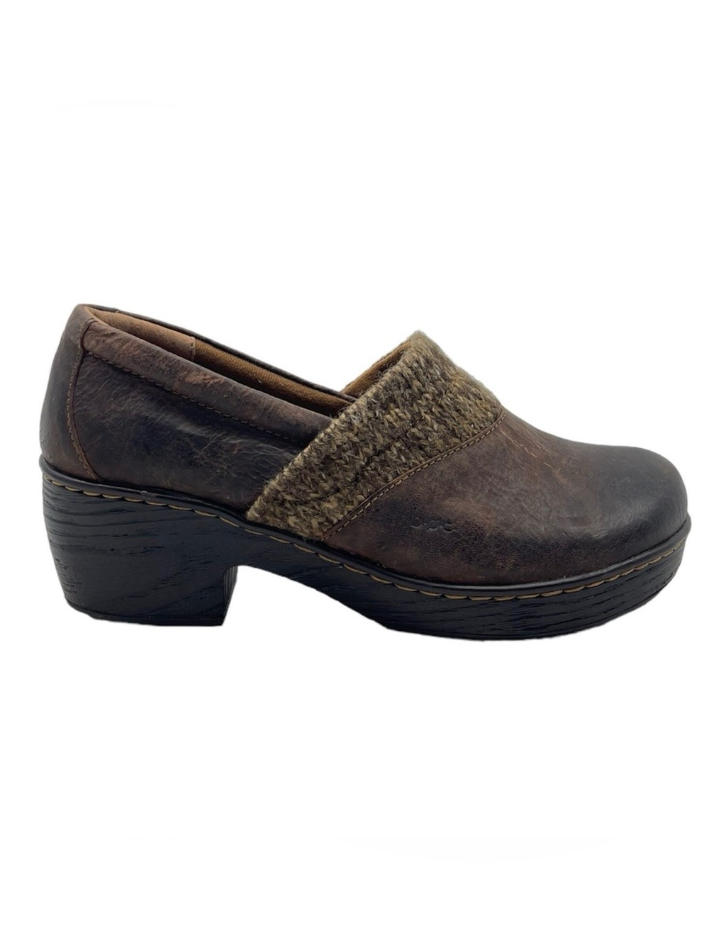 BOC Daphnis Leather Clogs Wedge Knit Trim Distressed Chunky, size 8.5
